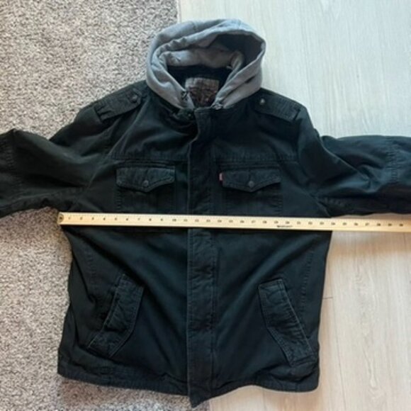Levis Vintage Fit hybrid hoodie trucker jacket Large Black Gray Sherpa Lined - Picture 5 of 6